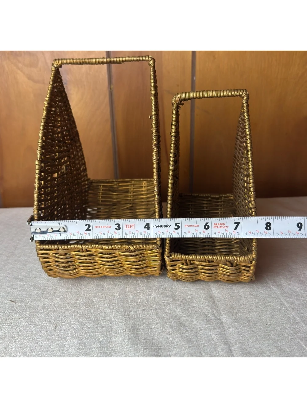 Vintage Wicker Basket Set of 2 Leaf Shape Handled Storage Baskets Boho Decor